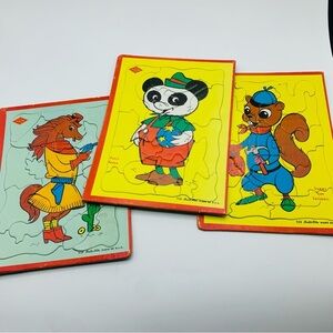 Vintage Built-Rite Animal Tray Puzzles – Set of 3 (Percy Panda, Sammy Squirrel)